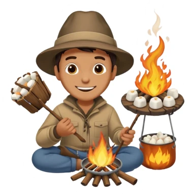 A man roasting marshmallows over the campfire with a warm grin. sticker