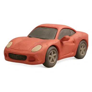 claymation style Ferrari sports car with visible fingerprints and pastel red color sticker