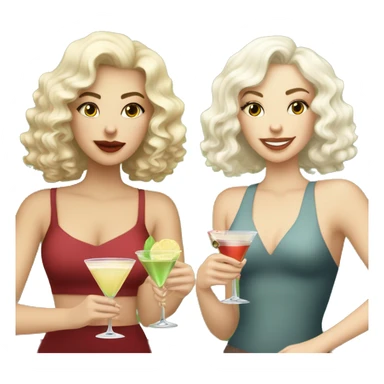 White brunette girl, white blonde curly haired girl, and white blonde straight haired girl all drinking martinis sticker