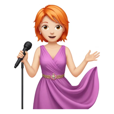 singer, Middle age, orange hair, happy, holding mic, wearing dress sticker