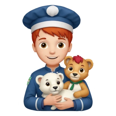 boy kid italian chef, red haired, uniform, holding plush polar lion sticker