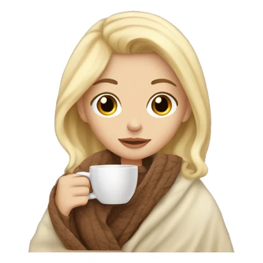 Light blonde hair Girl with brown eyes, drinking coffee, with a cozy blanket sticker