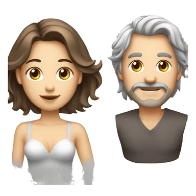 Couple homme blanc cheveux gris et femme brune cheveux mi longs endormi enlacé sticker
