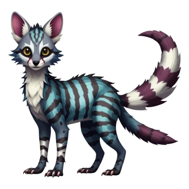 Feral Rare Fantasy dark colorful Vernid-Sergal-Genet-Trico-species by LiLaiRa, random markings, tufted tail, tufted ears, full body sticker