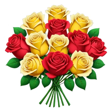 Yellow rose and red rose bouquet with black paper sticker