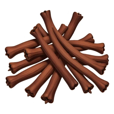 loose scatter of whole cloves, deep brown color, distinctive nail-like shape with rounded heads and tapered stems, dry woody slightly ridged texture, subtle color variations from dark mahogany to reddish brown, soft lighting, subtle shadows, emoji scale sticker