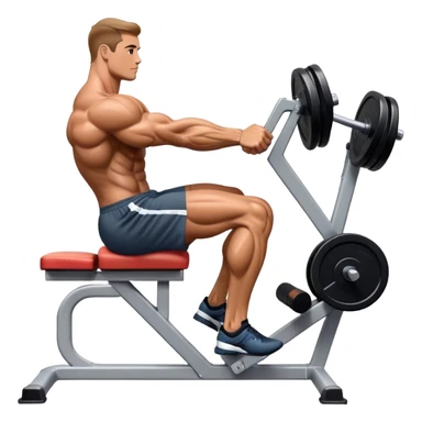 side-view bodybuilder seated weighted calf-raise machine lower leg exercise sticker