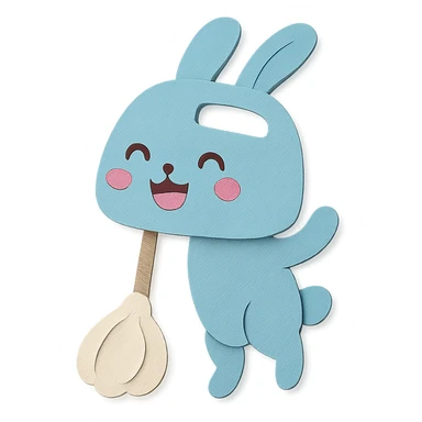 soft pastel blue hand mixer rabbit, spinning cream, joyful expression, full-body sticker