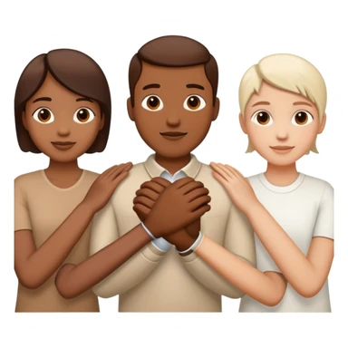 Three diverse people of different races holding hands in unity and harmony, symbol of integration sticker