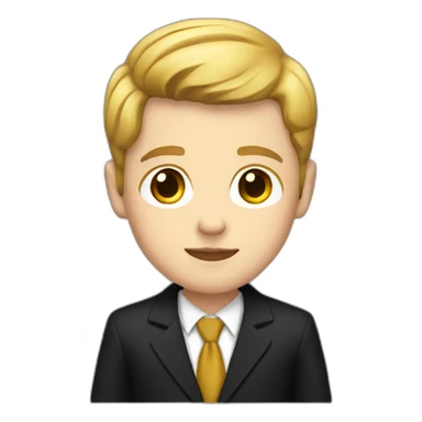 A white kid with brown wearing a black and gold suit sticker