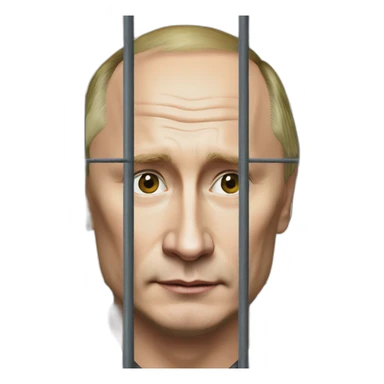 Putin sits behind a metal grid sticker