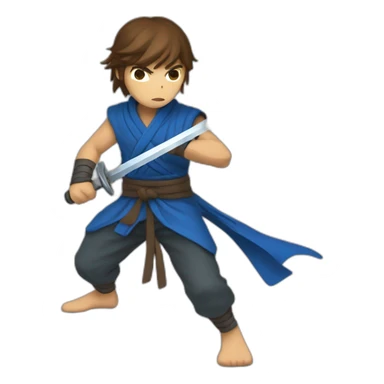 ninja,barefoot,blue-sleeveless-outfit,brown-hair,running,2d-platformer,slashing-sword sticker