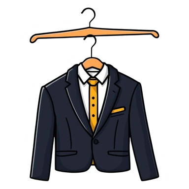 Clean minimal clothes hanger with suit jacket, professional wardrobe icon sticker