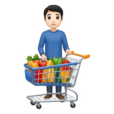 man-with-a-shopping-cart-full-body black hair sticker