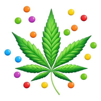 cannabis leaf surrounded by falling candy pieces sticker