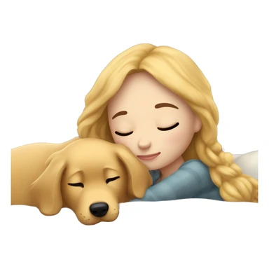 White brunettw girl napping with golden retriever in blanket sticker