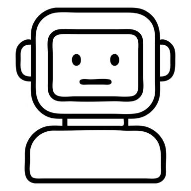 minimalist outlined icon of an AI agent with a digital face sticker
