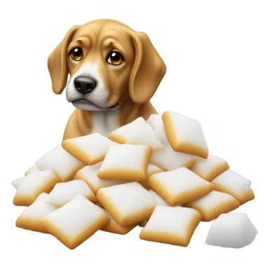 Dog smelling sugar sticker