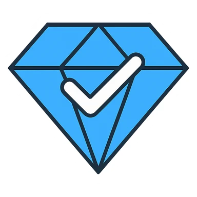 large blue diamond shape with a white check mark inside, clean and bold icon style, suitable for UI or logo sticker