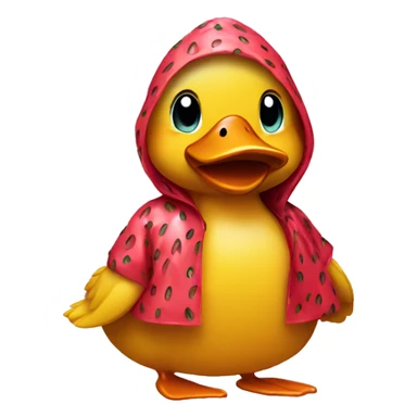A duck wearing a strawberry raincoat sticker