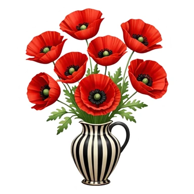 red poppies bouquet, no vase, but covered with beautiful stripe sticker