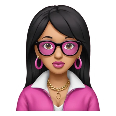 rapper Cardi B black hair, pink cloth wear black glasses sticker