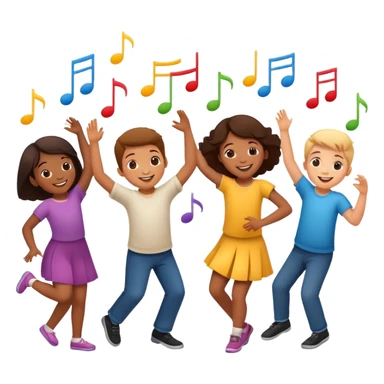 group of children dancing with music notes, fun and friendly sticker