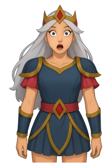 Change the character's face to a surprised expression, keep the pose and style the same, transparent PNG. sticker