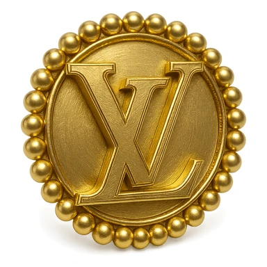 Louis Vuitton monogram in metallic gold style, elegant and classic, with a pearl border sticker