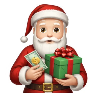 santa with money and social media logo on gift sticker