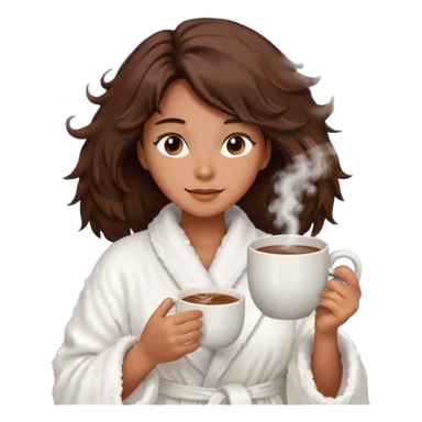 {
      "type": "human",
      "look": "fluffy robe woman, messy hair, holding cup of cocoa",
      "description": "a woman in a fluffy robe with messy hair, holding a cup of cocoa"
    } sticker