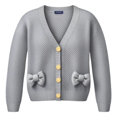 gray cardigan with bows all over, hyper-realistic knitted 3d, isolated sticker