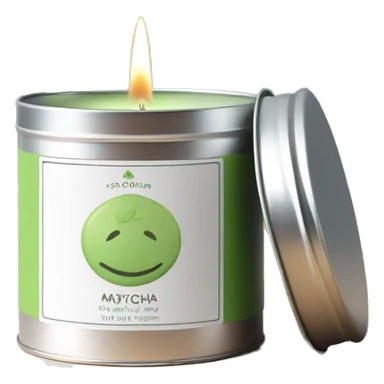 pretty matcha scented candle in silver tin with label realistic sticker