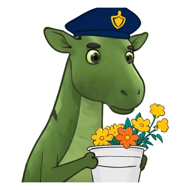 giraffe with a bucket of flowers  sticker