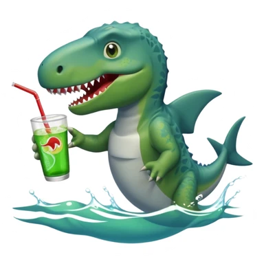 Dinosaur swimming with shark drinking soda sticker