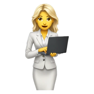 Beautiful White Woman with Laptop busy with coding for Office Work, nice hair, suit  sticker