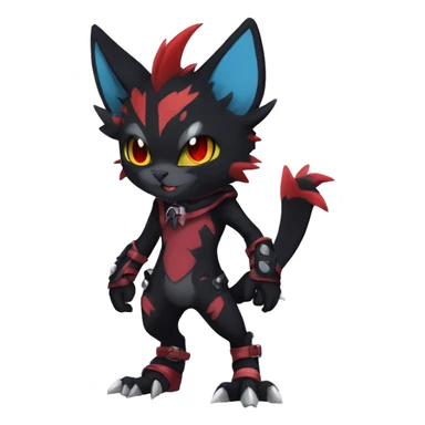 Black Anthro Cool Punk Noibat-Litten-Fakemon-fursona with fangs and red markings Full Body sticker