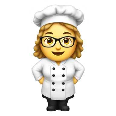 chubby happy mature female chef , with glasses , black beanie hat and apron and white jacket sticker