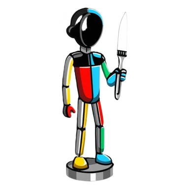 A paintbrush transforming into a 3D metal human silhouette sculpture, symbol of artistic identity, with defined sculptural details sticker