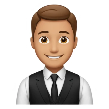 portrait of adult man, wearing a formal vest, smiling face sticker