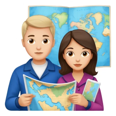 Russian young man and elegant fair-skinned Latina girl in costal-grandma outfits with a map planning  sticker