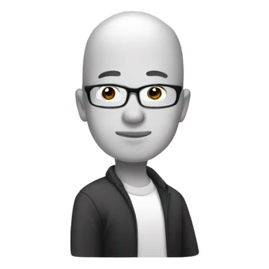  a 35-year old, male, bald, thinking Asian man with hand on chin, wearing glasses sticker