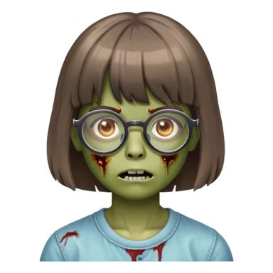 faça uma zombie de cabelo mediano com franjinha, oculos meio arredondado sticker