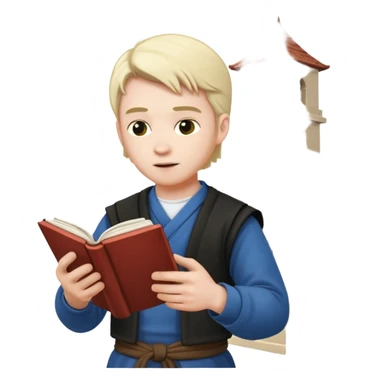 a man in clan clothes reads a book and twists a building in his hand  sticker