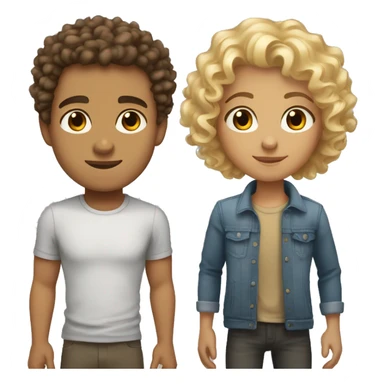 Tan skin curly hair girl with brown hair and brown eyes with a blonde guy with grey eyes sticker