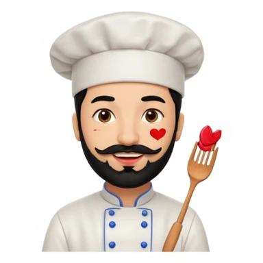 CHEF CON PELO NEGRO Y BARBA NEGRA, OJOS MARRON OSCURO. SONRIE Y TIENE MARCAS DE BESOS CON PINTALABIOS sticker