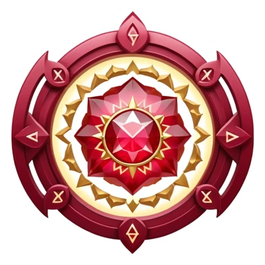 ruby pendant radiating luminous aura, celestial being forming inside, surrounded by floating runes sticker