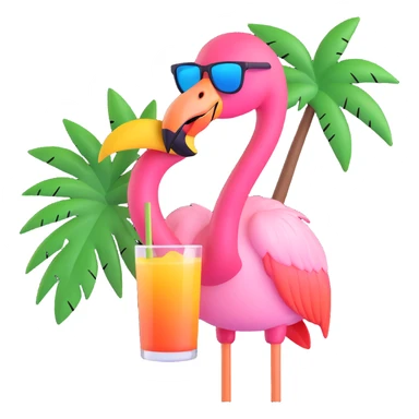 flamingo with sunglasses with a tropical drink and palm tree sticker