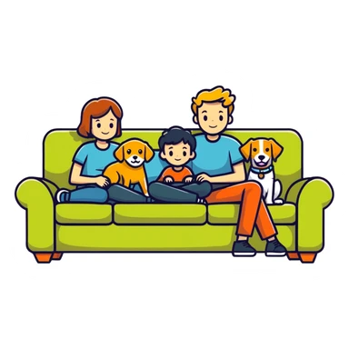 Man, woman, boy and a dog on a couch sticker