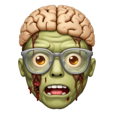 iPhone zombie emoji with a decayed brain, glasses, and a t shirt that says « braindead » sticker